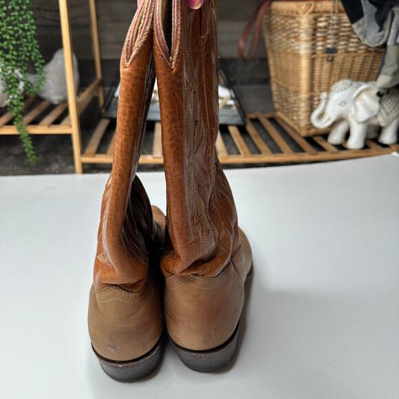 J. Chisholm Tan Leather Cowboy Western Pointed Toe Boots - Picture 5 of 9